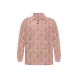 Eiffel Tower Flower Pattern Design 03 Men's Long Sleeve Polo Shirt