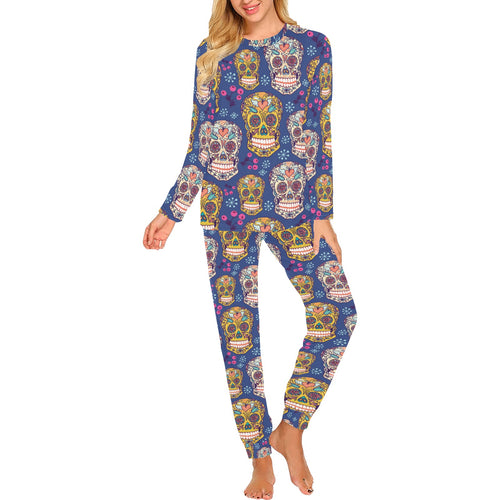 Sugar skull flower pattern Women's All Over Print Pajama Set