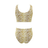 Rose Pattern Print Design 05 Chest Bowknot High Waisted Bikini Swimsuit