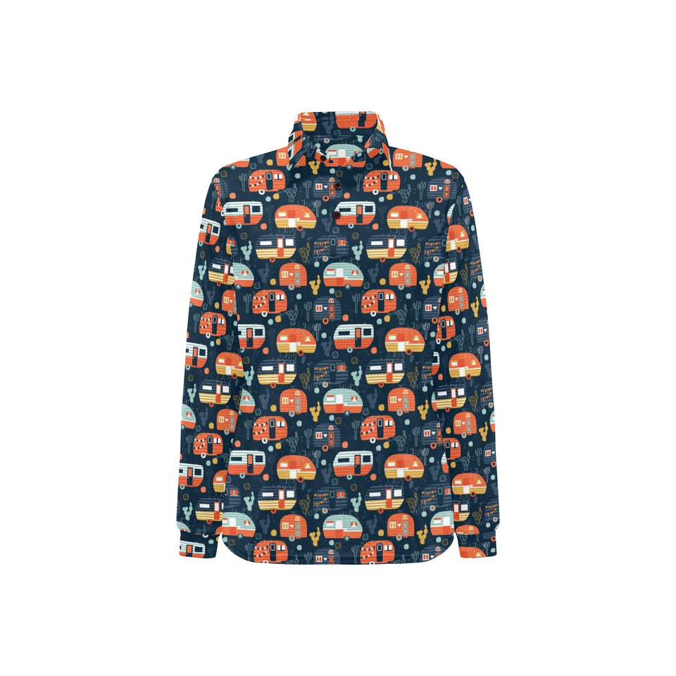 Camper Van Pattern Print Design 05 Women's Long Sleeve Polo Shirt