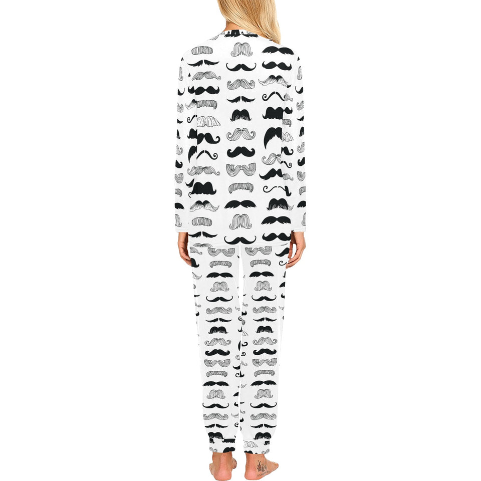 Mustache Beard Pattern Print Design 04 Women's All Over Print Pajama Set