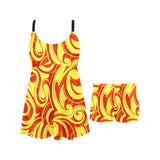 Fire flame design pattern Chest Sexy Pleated Two Piece Swim Dress