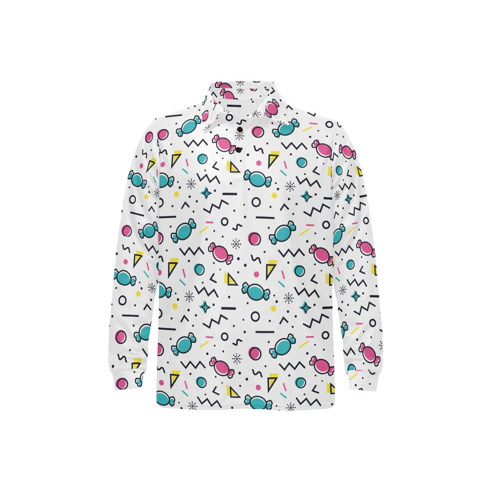 Candy design pattern Men's Long Sleeve Polo Shirt