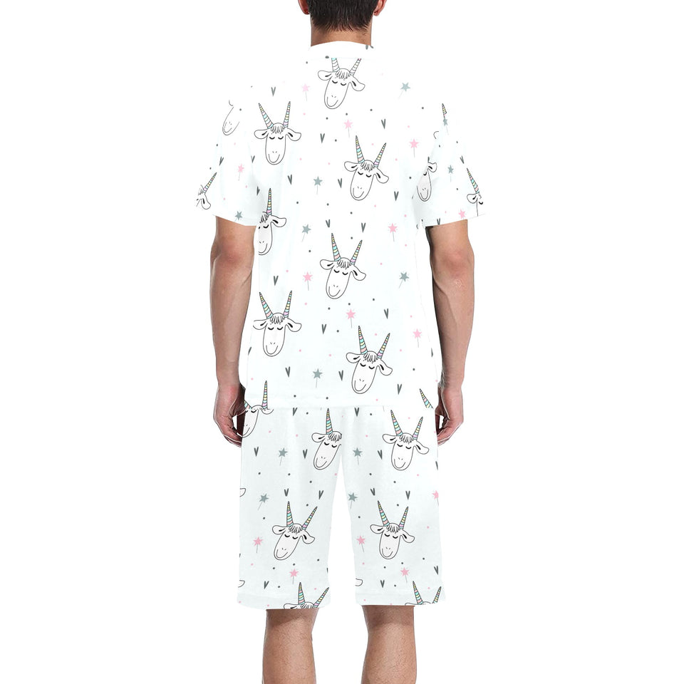 Cute goat design pattern Men's V-Neck Short Pajama Set
