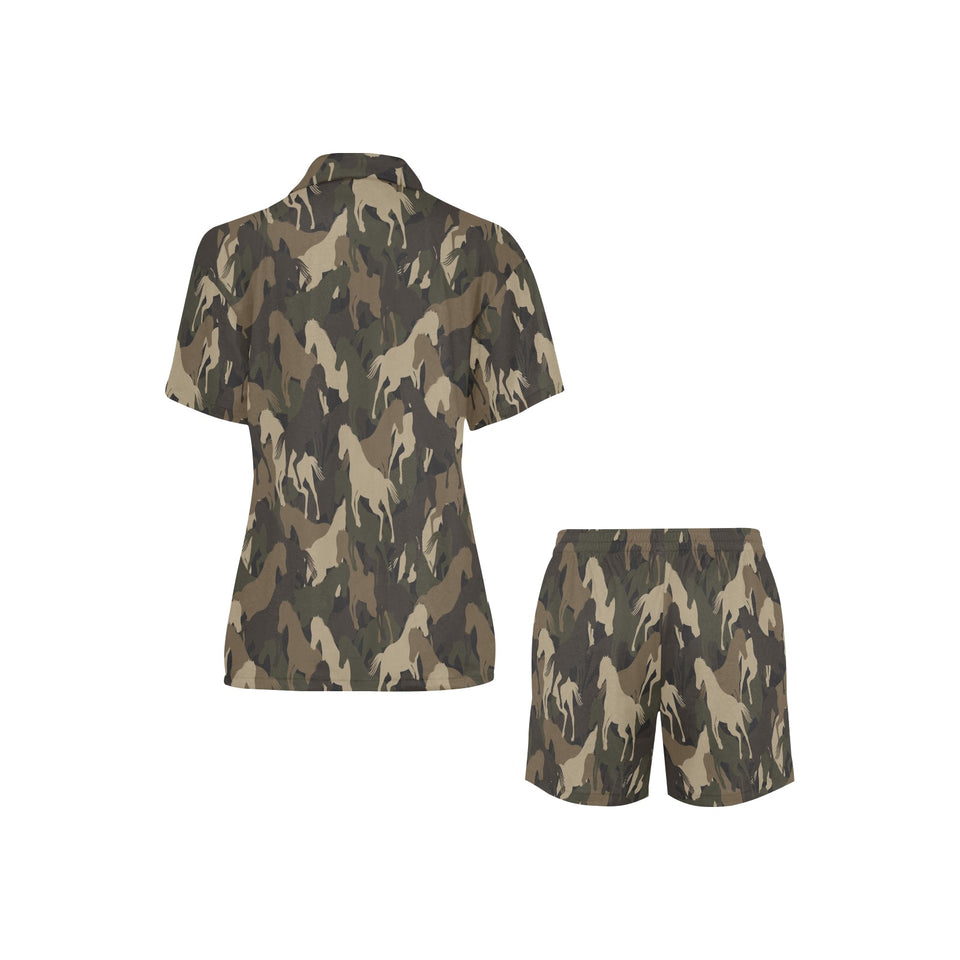 Horse Camouflage Pattern Women's V-Neck Short Pajama Set