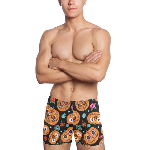 Pumpkin flowers spiderweb Halloween theme Men's Swimming Trunks