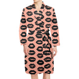 Lips Pattern Print Design 02 Men's Long Sleeve Belted Night Robe