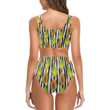papaya design pattern Chest Bowknot High Waisted Bikini Swimsuit