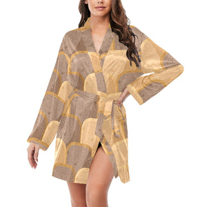 Bread Toast Pattern Print Design 04 Women's Long Sleeve Belted Night Robe