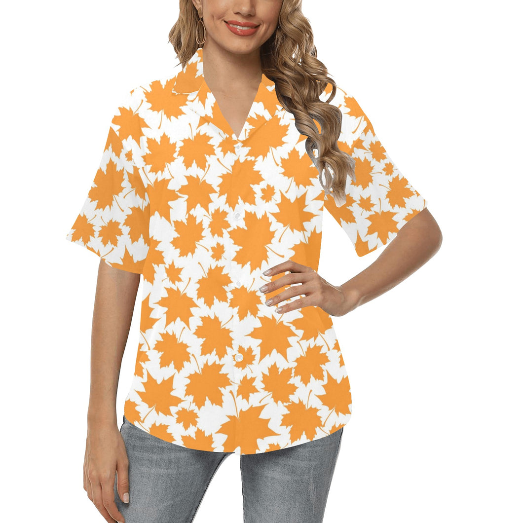 Orange Maple Leaf pattern Women's All Over Print Hawaiian Shirt