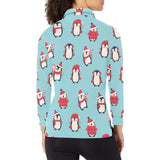Cute penguin christmas design pattern Women's Long Sleeve Polo Shirt