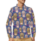 Sugar skull flower pattern Men's Long Sleeve Polo Shirt