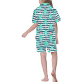 Cute octopuses heart striped background Kids' Boys' Girls' V-Neck Short Pajama Set