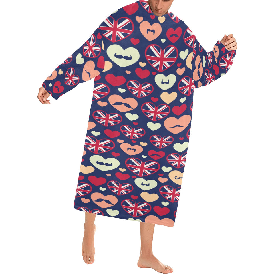 British Pattern Print Design 02 Blanket Robe with Sleeves