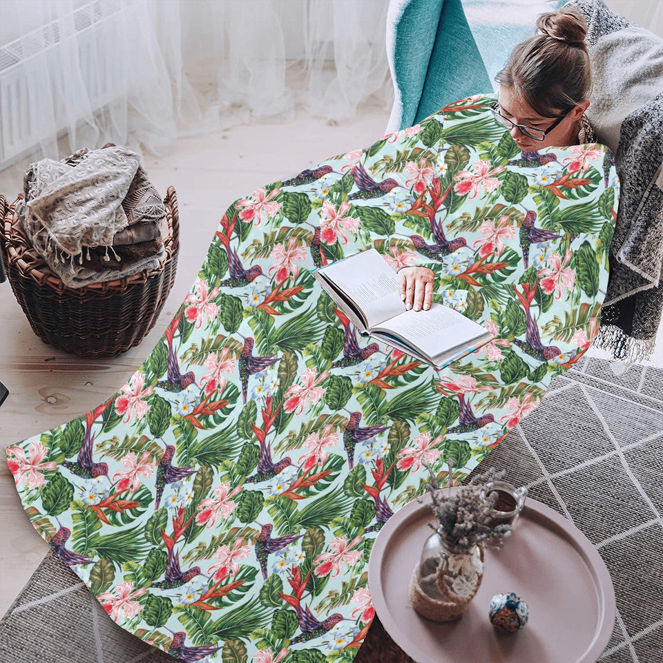 Hummingbird Pattern Print Design 05 Blanket Robe with Sleeves