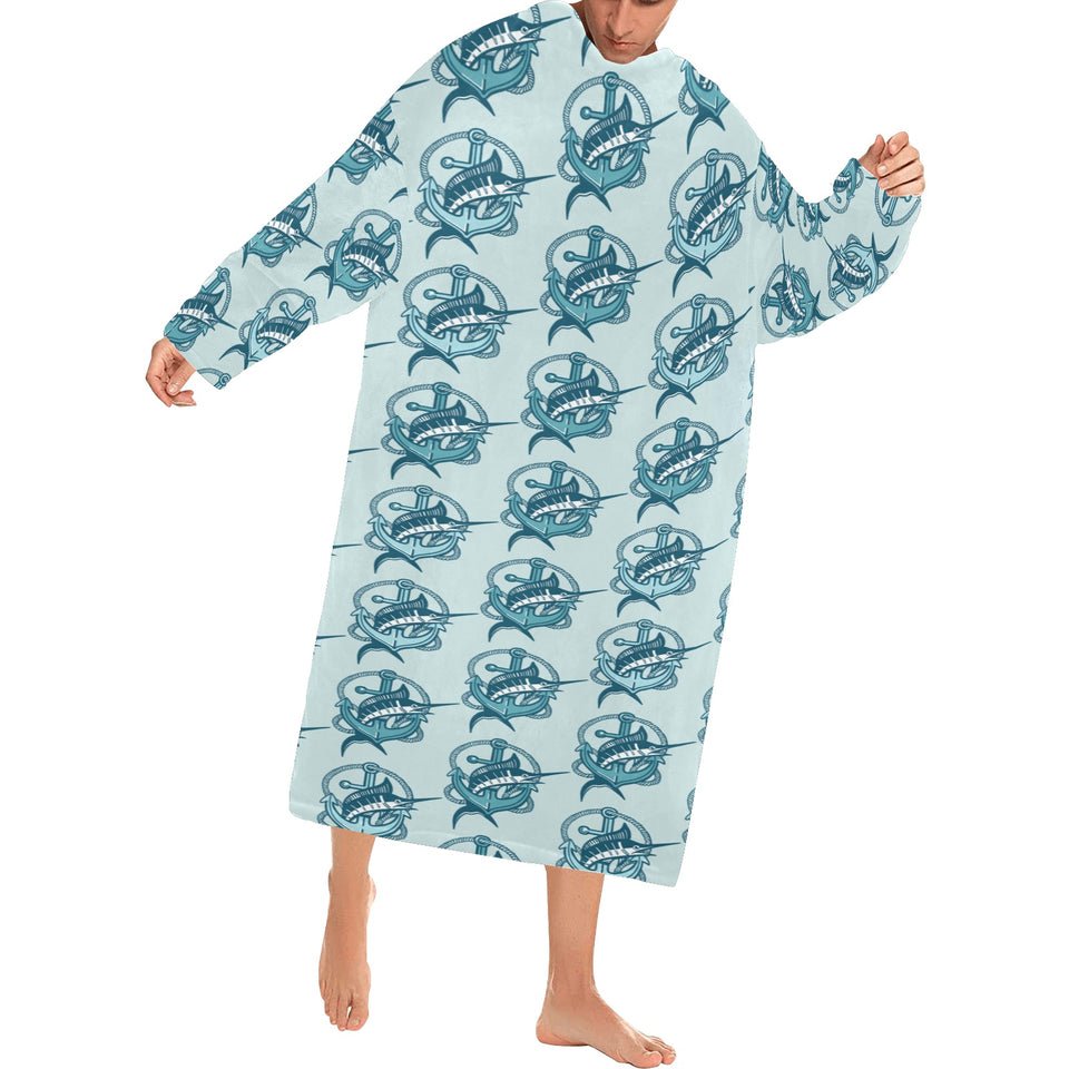 Swordfish Pattern Print Design 05 Blanket Robe with Sleeves