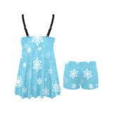 Snowflake pattern blue background Chest Sexy Pleated Two Piece Swim Dress