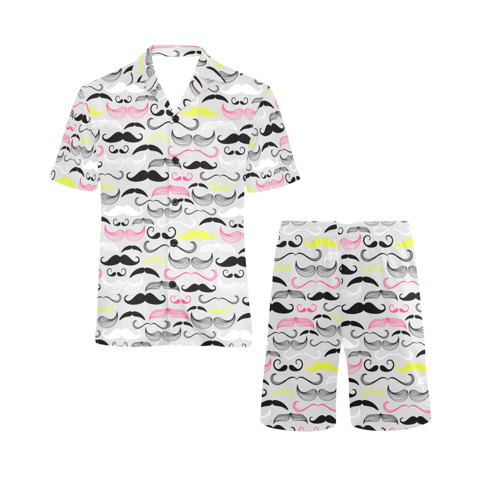 Mustache Beard Pattern Print Design 02 Men's V-Neck Short Pajama Set