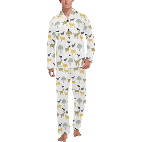 Silhouettes of goat and tree pattern Men's Long Pajama Set