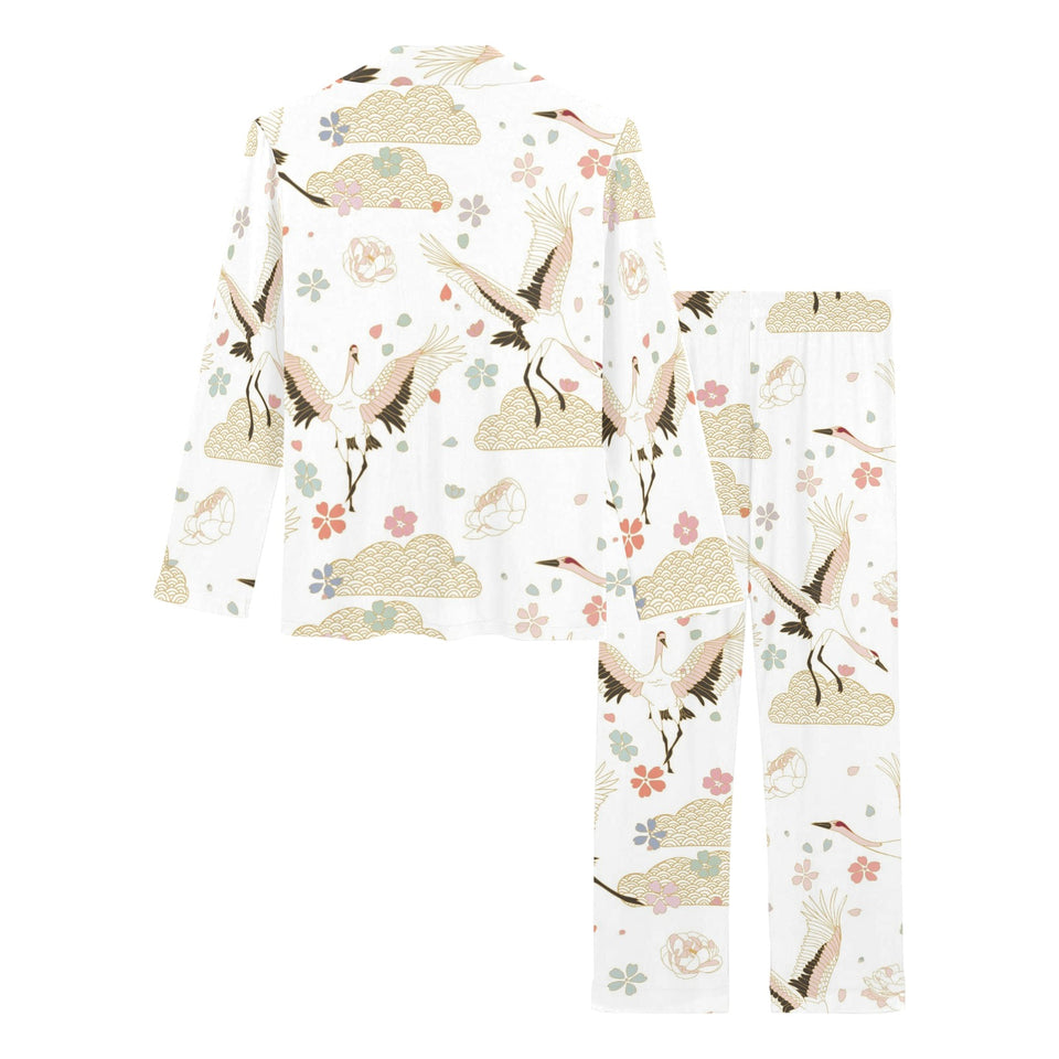 Beautiful Japanese cranes pattern Women's Long Pajama Set