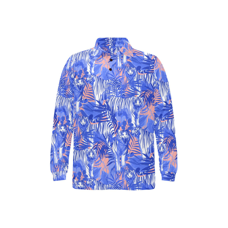 white bengal tigers pattern Men's Long Sleeve Polo Shirt