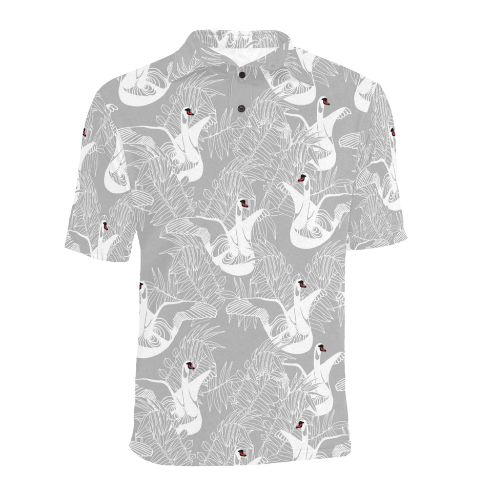 white swan gray background Men's All Over Print Polo Shirt