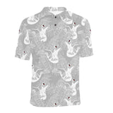 white swan gray background Men's All Over Print Polo Shirt