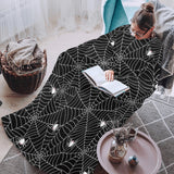 Spider web design pattern Black background white c Blanket Robe with Sleeves