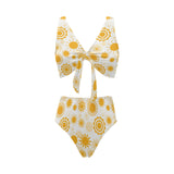Sun design pattern Chest Bowknot High Waisted Bikini Swimsuit