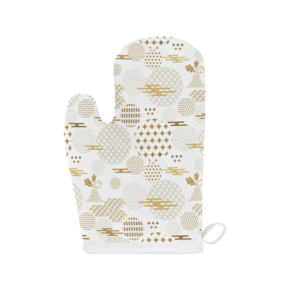 Beautiful gold japanese pattern Heat Resistant Oven Mitts
