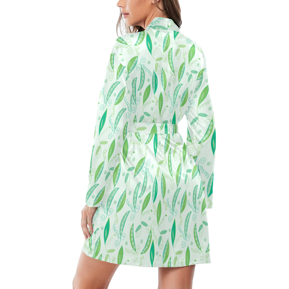 Green Peas Pattern Print Design 01 Women's Long Sleeve Belted Night Robe