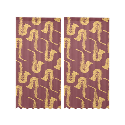 Hand drawn gold saxophone red background Gauze Curtain