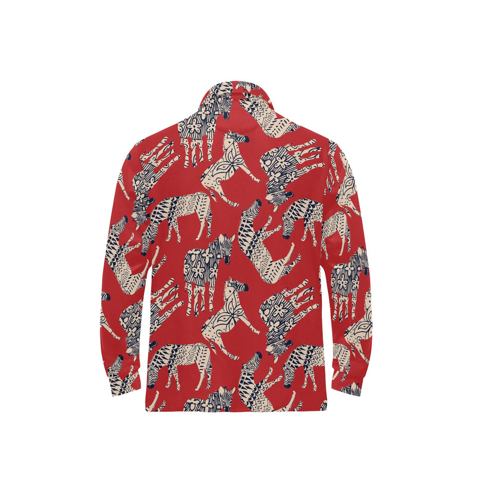 Zebra abstract red background Men's Long Sleeve Polo Shirt
