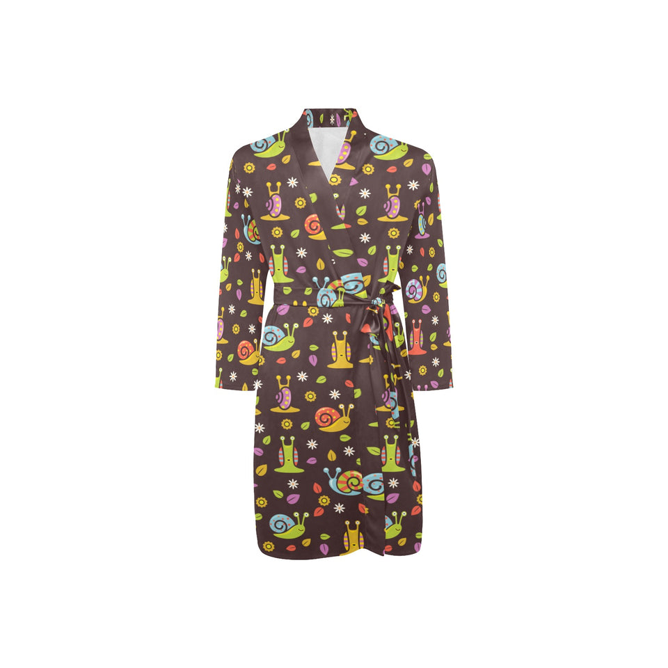Snail Pattern Print Design 02 Men's Long Sleeve Belted Night Robe