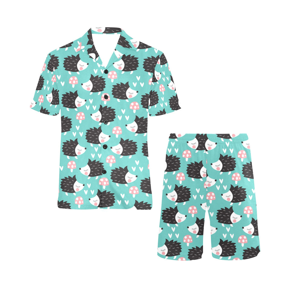 Hedgehog Pattern Print Design 03 Men's V-Neck Short Pajama Set
