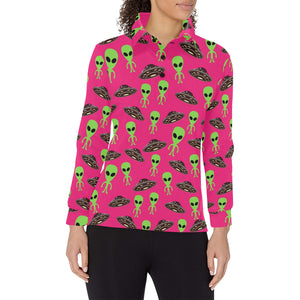 Alien Pattern Print Design 03 Women's Long Sleeve Polo Shirt