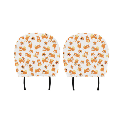 Brown pomeranian pattern Car Headrest Cover