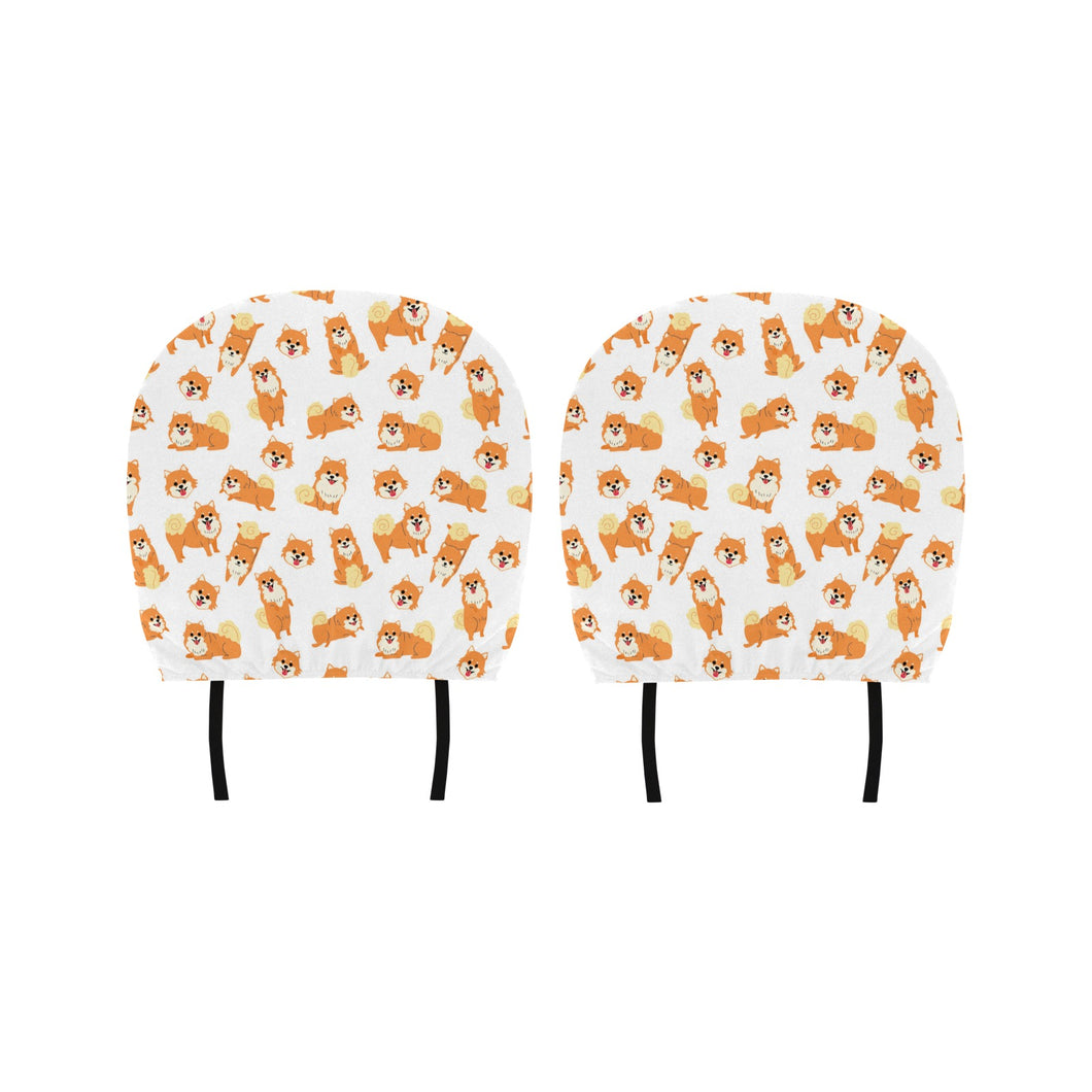 Brown pomeranian pattern Car Headrest Cover