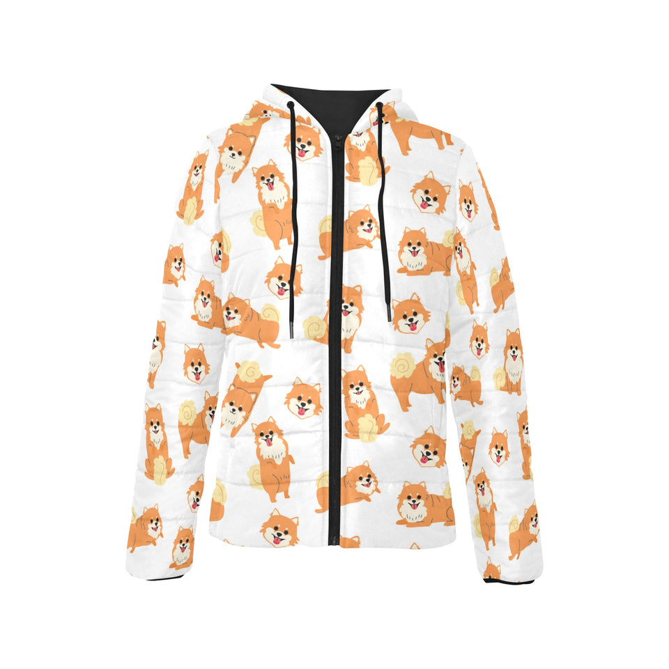 Brown pomeranian pattern Women's Padded Hooded Jacket