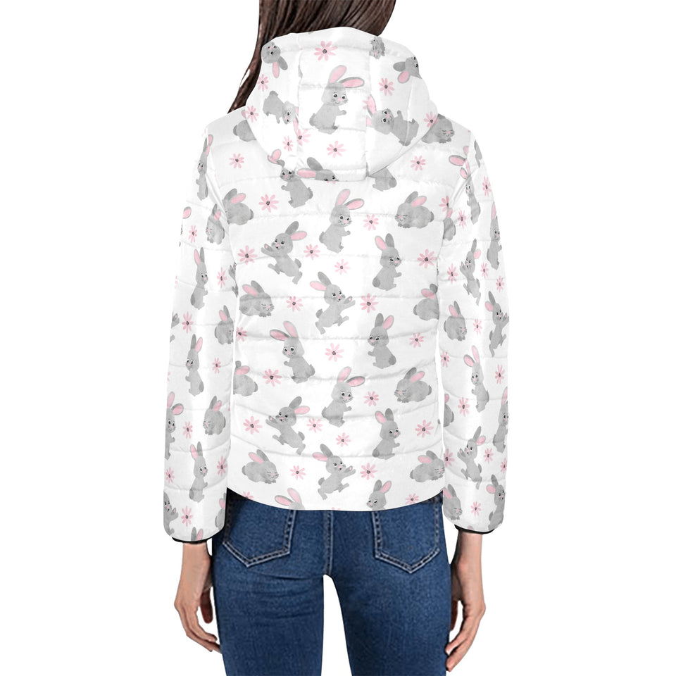 Watercolor cute rabbit pattern Women's Padded Hooded Jacket