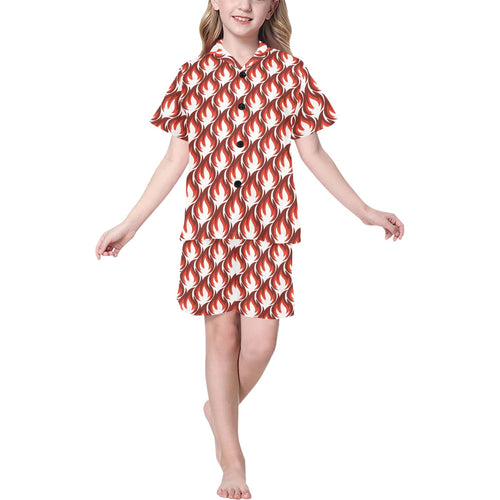 Fire flame symbol design pattern Kids' Boys' Girls' V-Neck Short Pajama Set