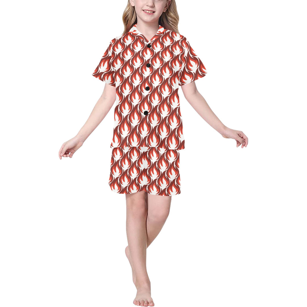 Fire flame symbol design pattern Kids' Boys' Girls' V-Neck Short Pajama Set