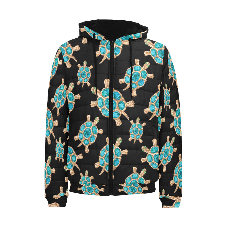 Sea turtle blue stone pattern Men's Padded Hooded Jacket
