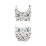 windmill pattern Chest Bowknot High Waisted Bikini Swimsuit