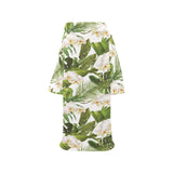 White orchid flower tropical leaves pattern Blanket Robe with Sleeves