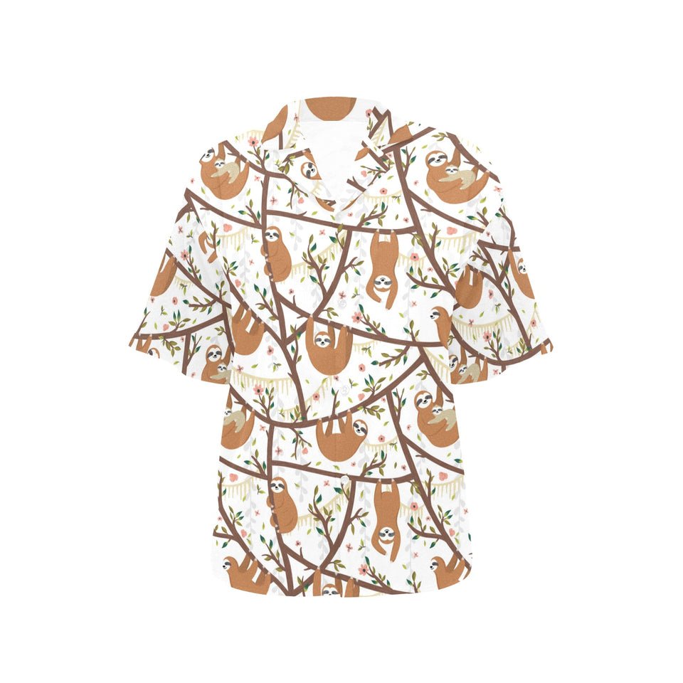 Sloths hanging on the tree pattern Women's All Over Print Hawaiian Shirt