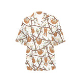 Sloths hanging on the tree pattern Women's All Over Print Hawaiian Shirt