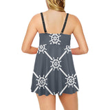 nautical steering wheel rope pattern Chest Sexy Pleated Two Piece Swim Dress