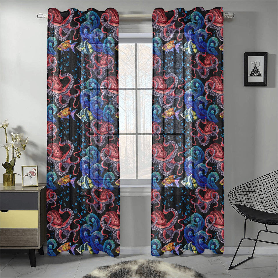 Octopus sea wave tropical fishe pattern Gauze Curtain