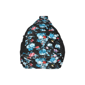 Skull flower roses leave pattern All Over Print Chest Bag